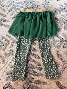 Cat & Jack Green Tulle Skirted Leggings with Gold Waistband